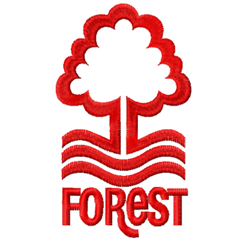 Nottingham Forest Football Club logo embroidery design showcased for stitching on apparel and accessories.