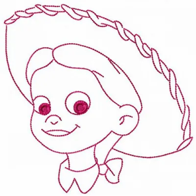 Cowgirl embroidery design inspired by Toy Story, showcasing a charming stitched motif for creative projects.