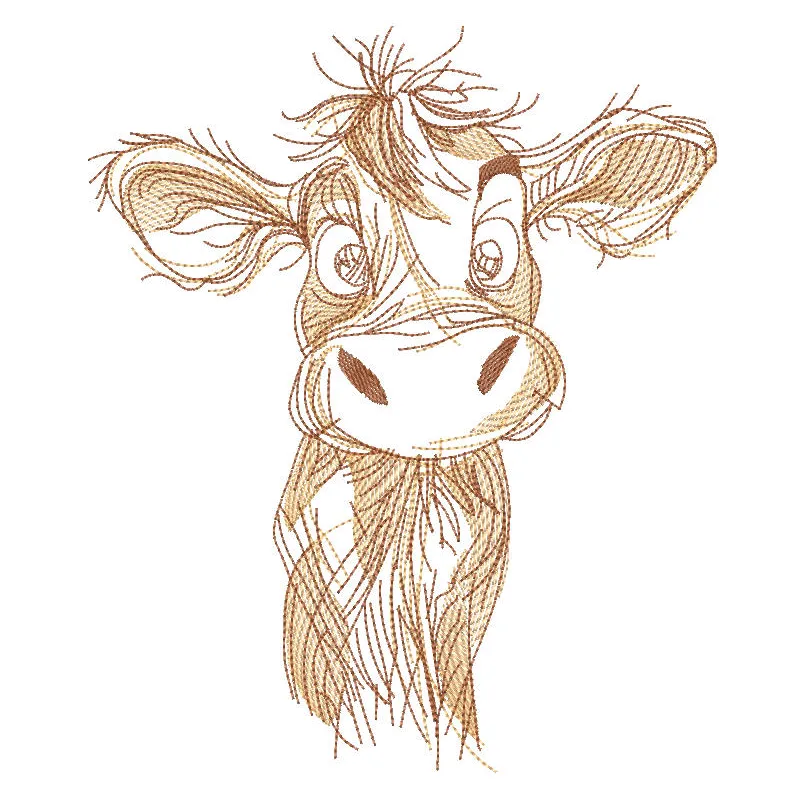 Embroidery design preview of a cute little calf sketch, showcasing detailed stitching and vibrant colors.