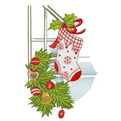 Preview of a Christmas decoration of railing embroidery design featuring festive motifs for holiday stitching.