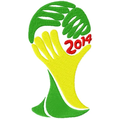 Embroidery design of the 2014 FIFA Brazil World Cup championship logo for football enthusiasts.