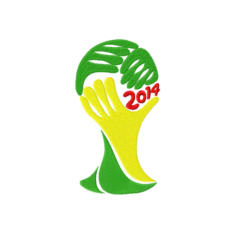 Embroidery design of the 2014 FIFA Brazil World Cup championship logo for football enthusiasts.