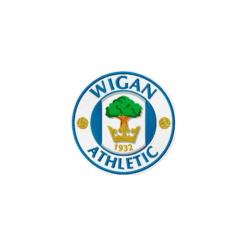 Wigan Athletic logo embroidery design showcasing intricate stitching patterns for football enthusiasts.