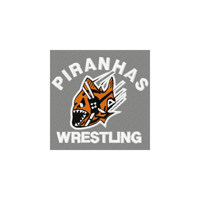 Piranhas Wrestling logo embroidery design featuring vibrant colors and dynamic motifs for stitching on apparel.