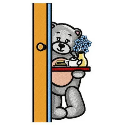 Preview of Teddy's teatime 5 embroidery design featuring a charming teddy bear enjoying tea.