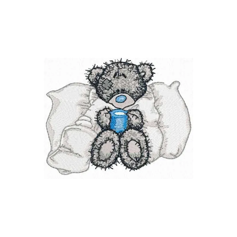 Teddy bear is sick embroidery design featuring a cute, bandaged bear, ideal for children's items and gifts.