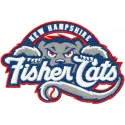 New Hampshire Fisher Cats logo embroidery design showcased on a baseball cap, perfect for sports fans and crafters.