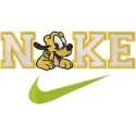 Embroidery design preview of the Nike Pluto logo showcasing detailed stitching and vibrant colors.