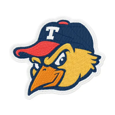 MudHens logo embroidery design showcasing a vibrant baseball motif for stitching on caps and apparel.