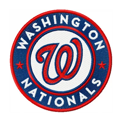 Round embroidery design featuring the Washington Nationals logo, ideal for baseball-themed projects.