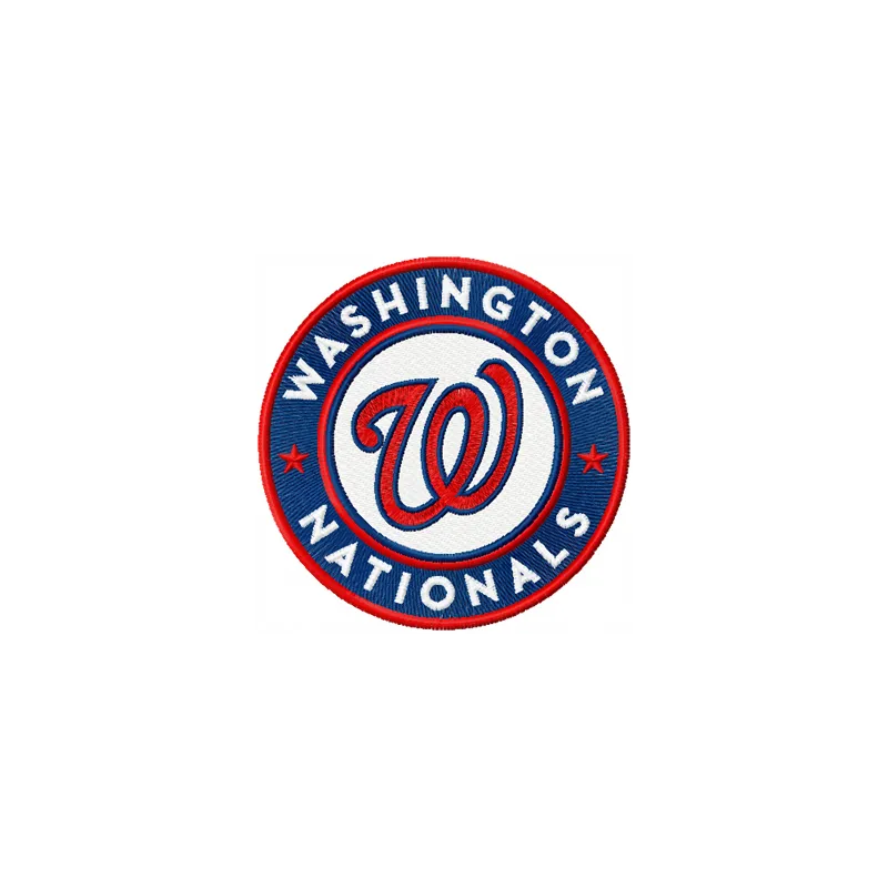 Round embroidery design featuring the Washington Nationals logo, ideal for baseball-themed projects.