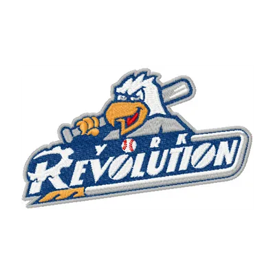 York Revolution Logo embroidery design showcasing a dynamic baseball motif, ideal for stitching on caps or t-shirts.