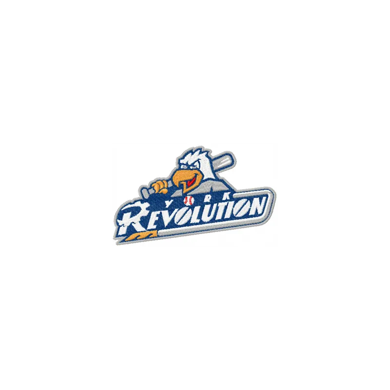 York Revolution Logo embroidery design showcasing a dynamic baseball motif, ideal for stitching on caps or t-shirts.