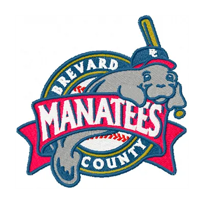 Brevard County Manatees logo embroidery design preview for baseball apparel and accessories.