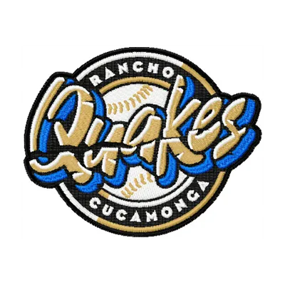 Rancho Cucamonga Quakes logo embroidery design preview showcasing vibrant stitching patterns for baseball enthusiasts.
