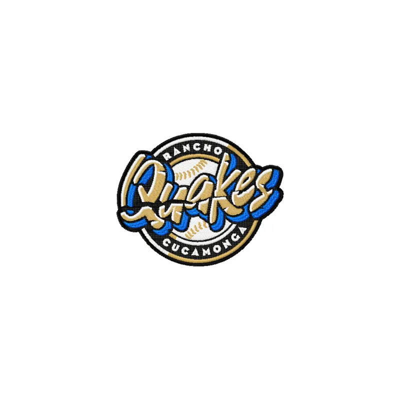 Rancho Cucamonga Quakes logo embroidery design preview showcasing vibrant stitching patterns for baseball enthusiasts.