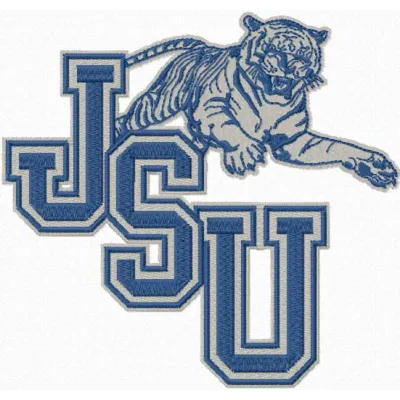 Jackson State University logo embroidery design preview showcasing a collegiate sports theme for your projects.