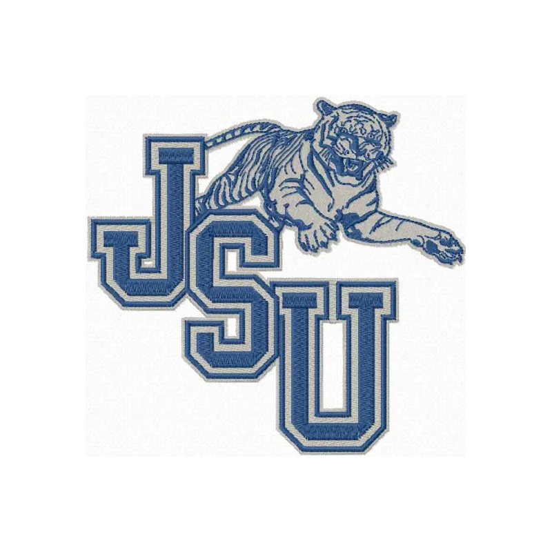 Jackson State University logo embroidery design preview showcasing a collegiate sports theme for your projects.