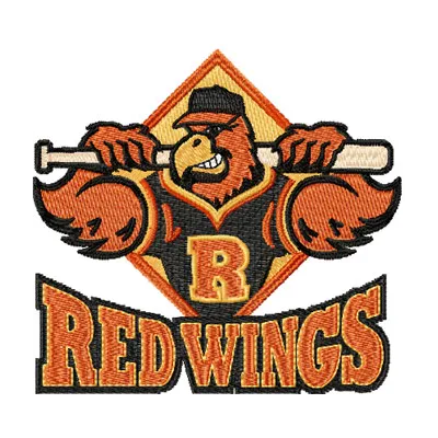 Rochester Red Wings Logo embroidery design featuring the iconic baseball team emblem for creative stitching projects.