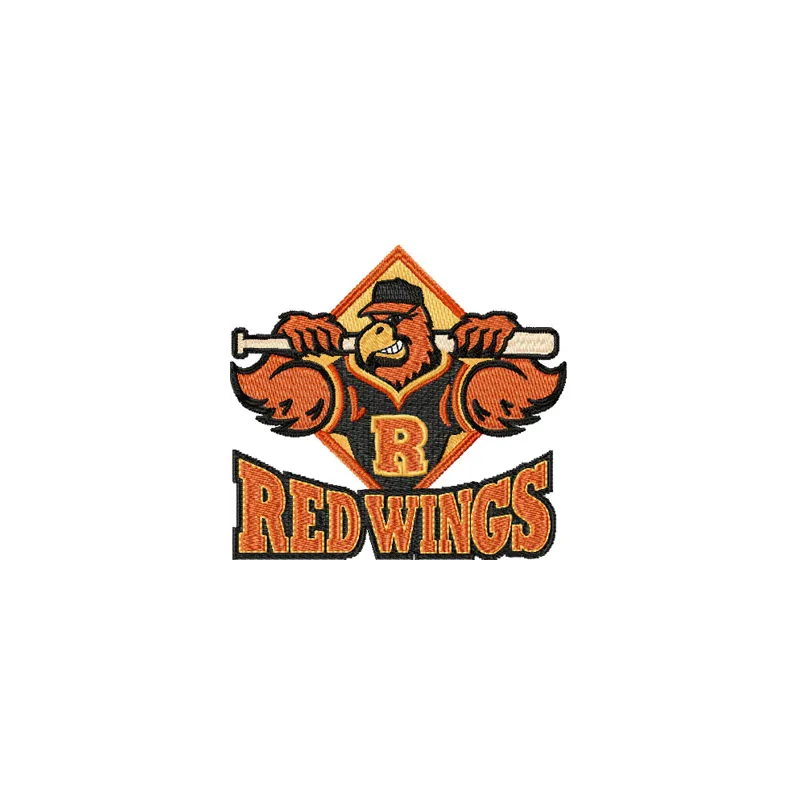 Rochester Red Wings Logo embroidery design featuring the iconic baseball team emblem for creative stitching projects.