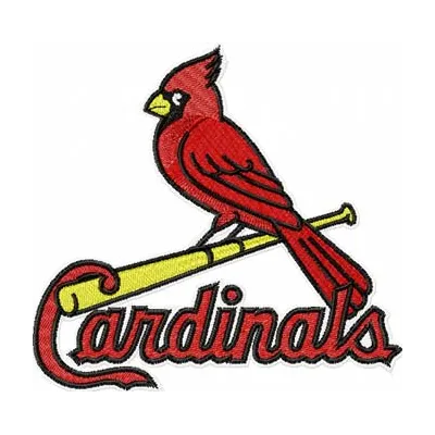 St Louis Cardinals logo embroidery design featuring the iconic bird and team emblem on a fabric background.