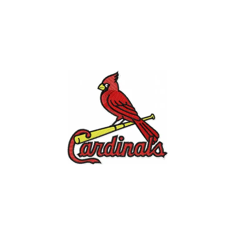 St Louis Cardinals logo embroidery design featuring the iconic bird and team emblem on a fabric background.