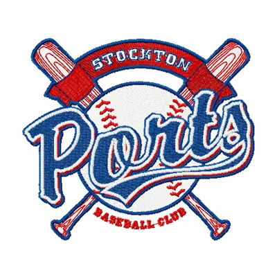 Stockton Ports logo embroidery design showcased on a baseball cap, featuring intricate stitching details.