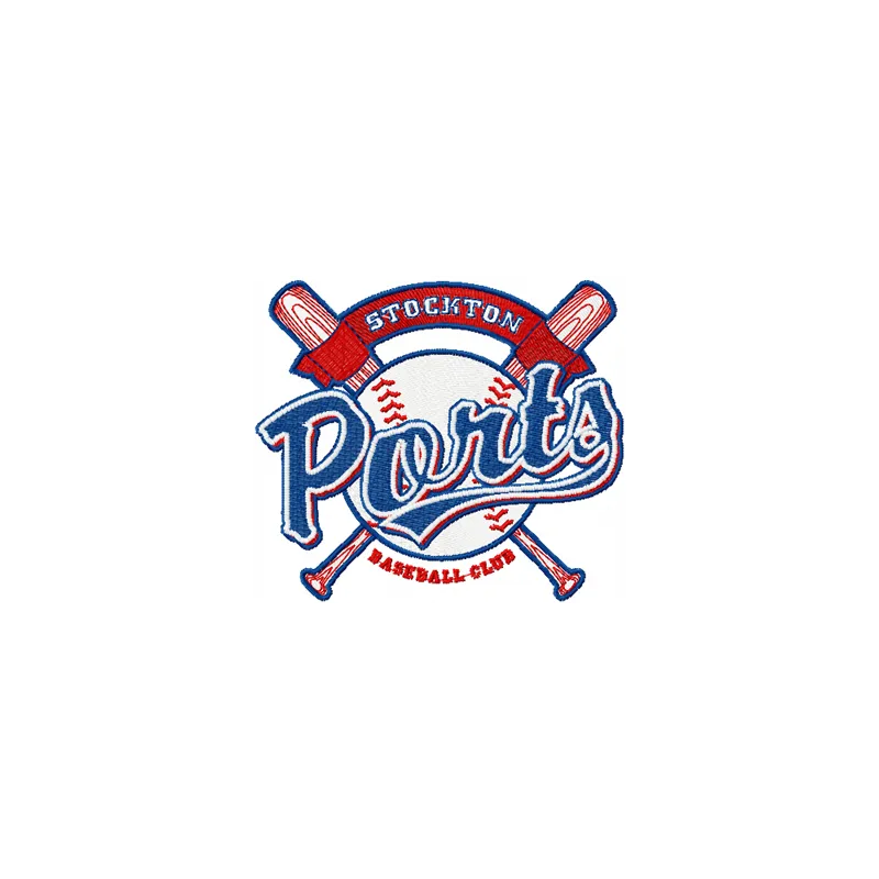 Stockton Ports logo embroidery design showcased on a baseball cap, featuring intricate stitching details.