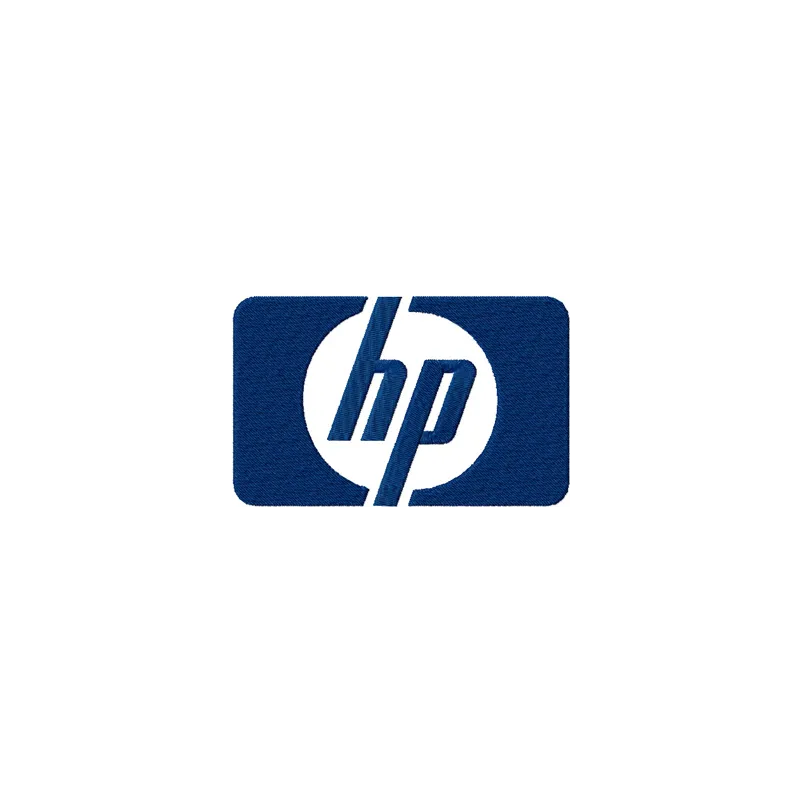 Embroidery design of the HP Hewlett Packard logo, showcasing intricate stitching patterns for electronics enthusiasts.
