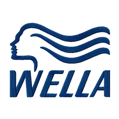 Wella classic logo embroidery design preview showcasing intricate stitching patterns for cosmetics and perfume items.