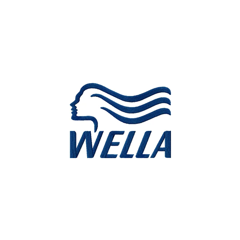 Wella classic logo embroidery design preview showcasing intricate stitching patterns for cosmetics and perfume items.
