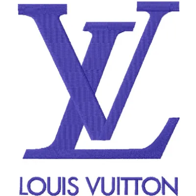 Louis Vuitton logo embroidery design showcased on a stylish fabric, perfect for fashion and apparel projects.