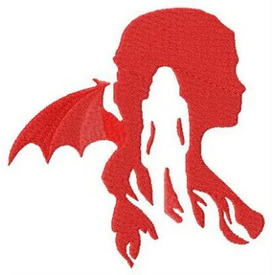 Daenerys Targaryen silhouette embroidery design showcasing intricate details for stitching on various fabrics.
