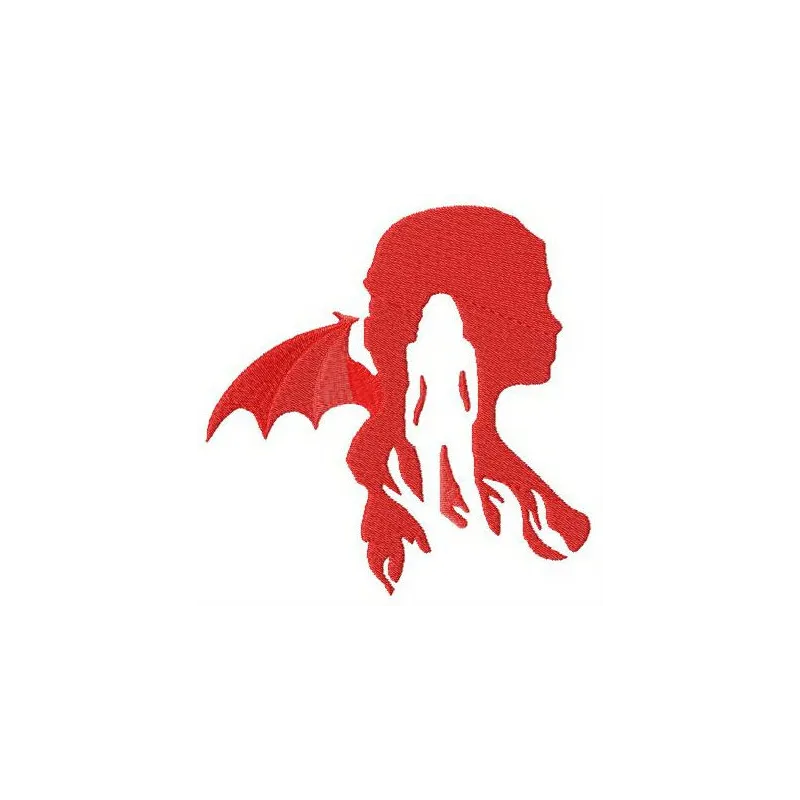 Daenerys Targaryen silhouette embroidery design showcasing intricate details for stitching on various fabrics.
