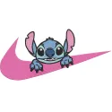Nike curious Stitch embroidery design showcasing intricate stitching and vibrant colors on a white fabric background.