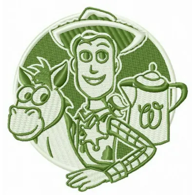 Woody and Bullseye embroidery design featuring beloved Toy Story characters, perfect for your next project.