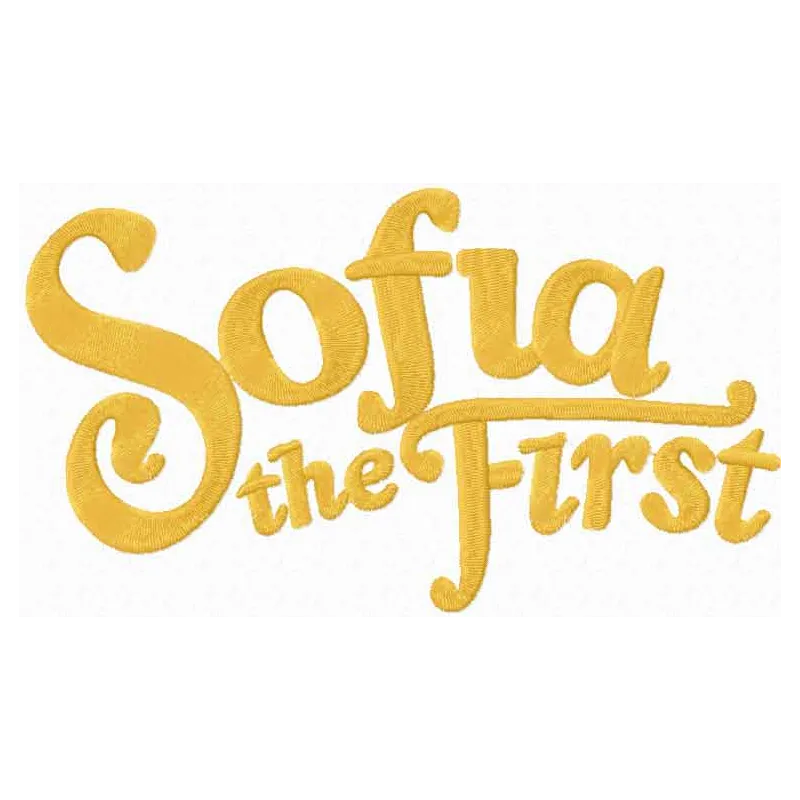 Sofia The First one color logo embroidery design preview, showcasing a charming stitched motif for various projects.