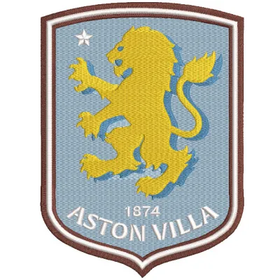 Aston Villa logo embroidery design featuring the club crest with claret and blue colors, ideal for football enthusiasts.