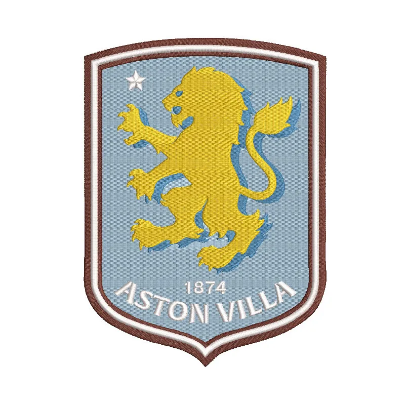 Aston Villa logo embroidery design featuring the club crest with claret and blue colors, ideal for football enthusiasts.