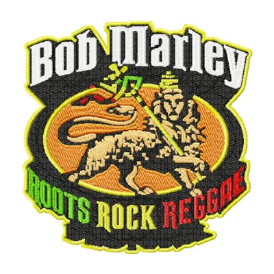 Bob Marley Logo embroidery design featuring iconic reggae imagery, perfect for stitching on apparel and accessories.