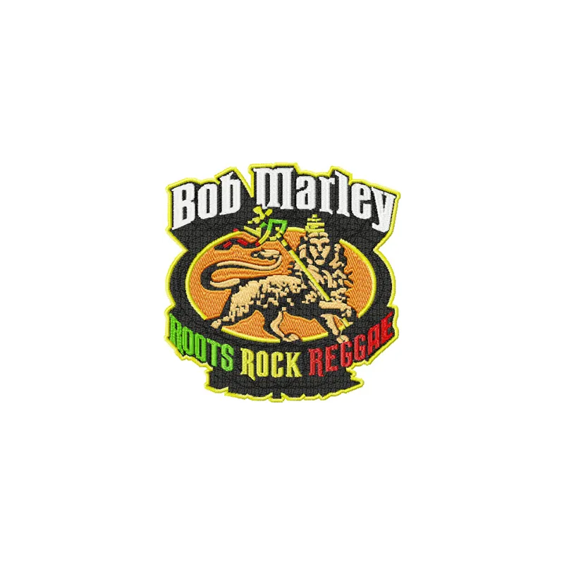 Bob Marley Logo embroidery design featuring iconic reggae imagery, perfect for stitching on apparel and accessories.
