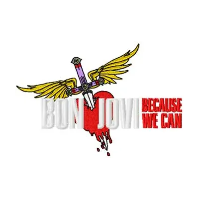 Bon Jovi 'Because We Can' embroidery design showcasing vibrant musical motifs for creative stitching projects.