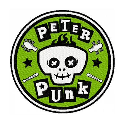 Embroidery design of the Peter Punk logo, ideal for customizing apparel like t-shirts and jackets.