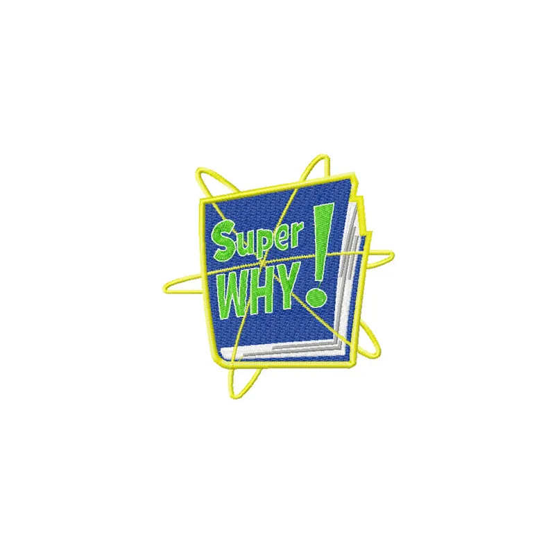 Super Why Logo embroidery design preview showcasing colorful stitching patterns for creative projects.