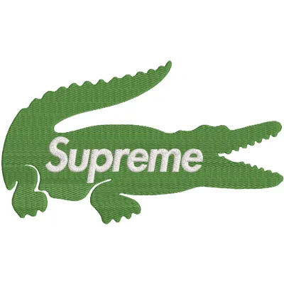 Lacoste Supreme crocodile embroidery design showcasing a detailed green crocodile logo on a white background.