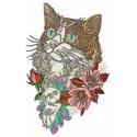 Rich cat embroidery design showcasing a detailed stitched motif of a regal feline, perfect for various fabric projects.