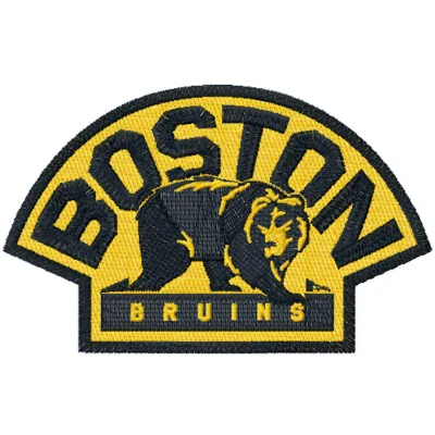 Boston Bruins alternative logo embroidery design showcased on a dark fabric background, ideal for sports apparel.