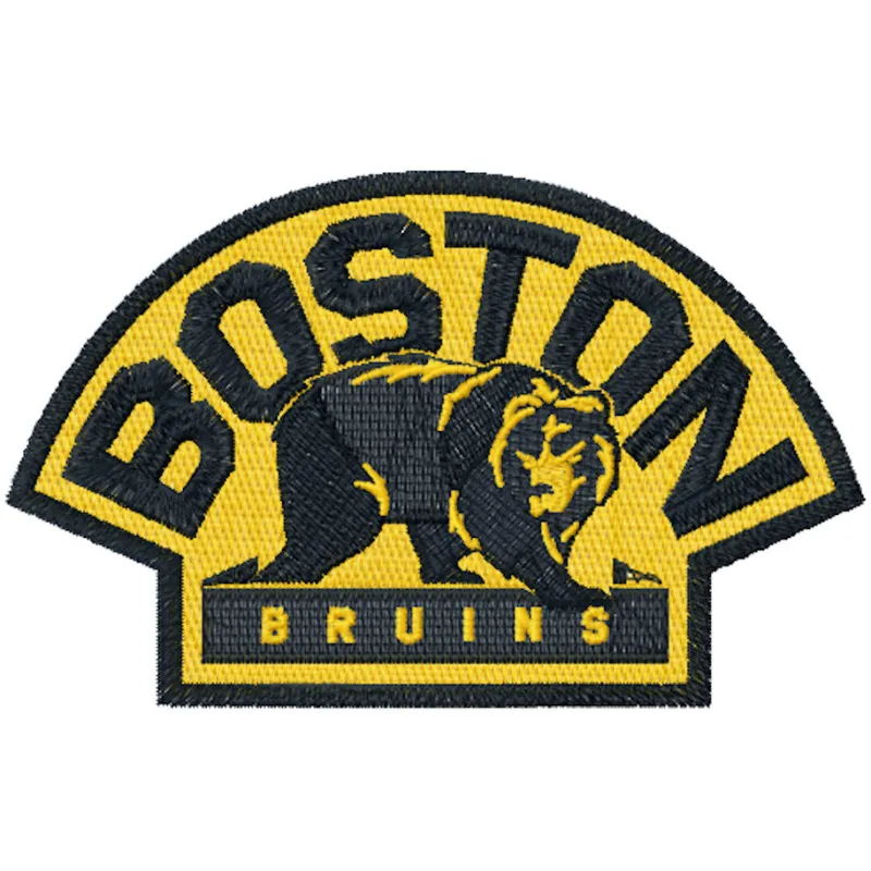 Boston Bruins alternative logo embroidery design showcased on a dark fabric background, ideal for sports apparel.