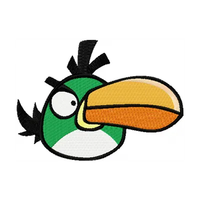 Preview of the Angry Birds green embroidery design, featuring a playful green bird motif for creative stitching projects.