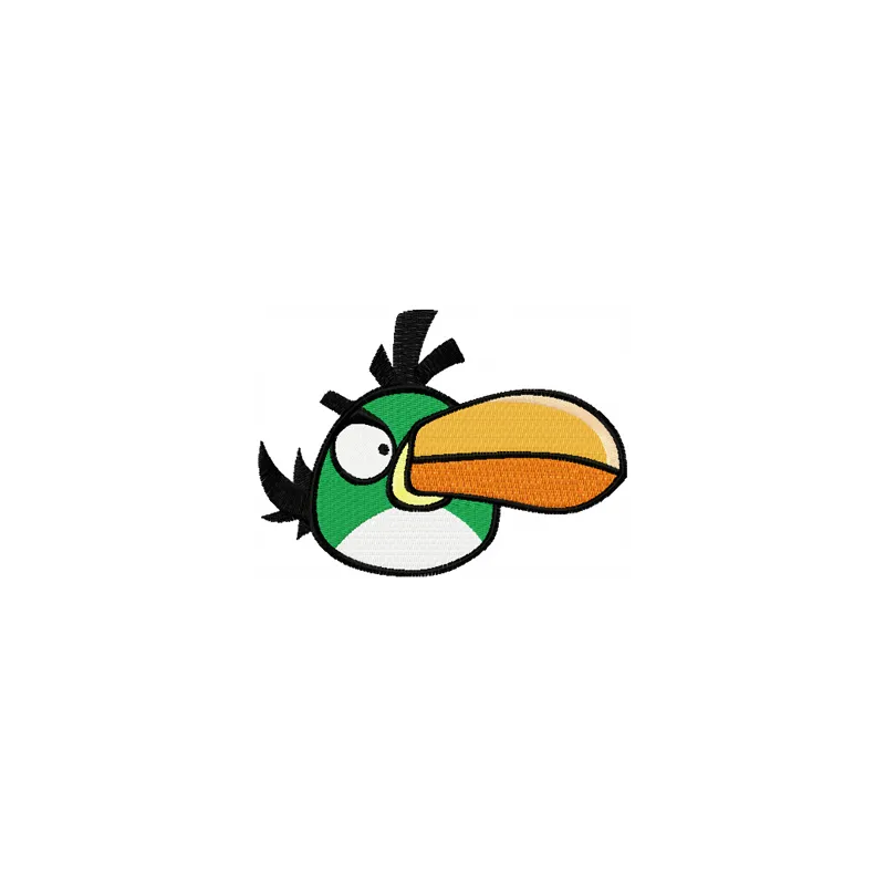 Preview of the Angry Birds green embroidery design, featuring a playful green bird motif for creative stitching projects.